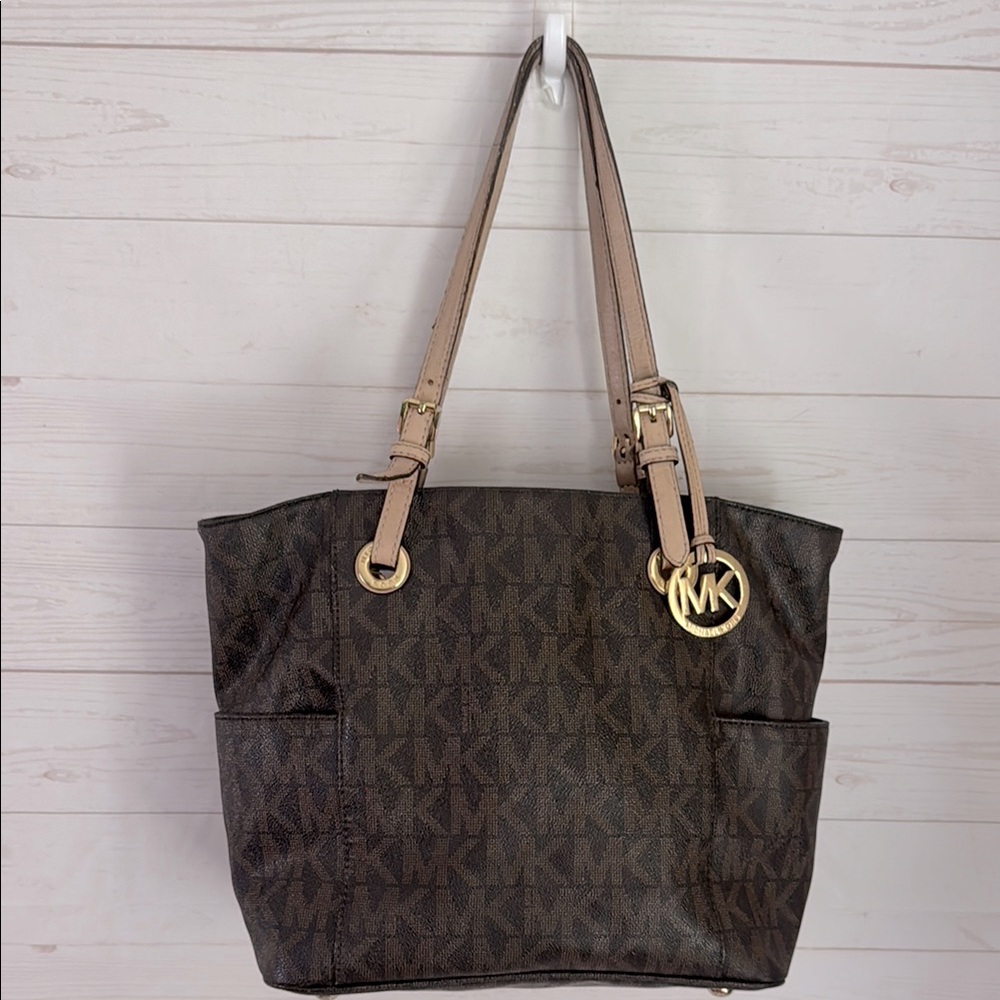 Michael Kors Jet Set Signature Brown Tote Bag shoulder Handbag